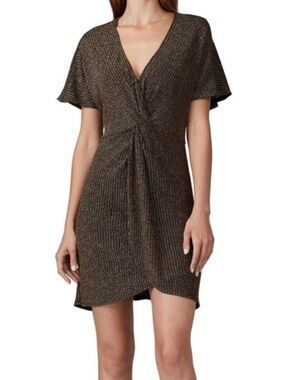 EEUC Show me your MuMu Twist-Front Dress in Metallic black & gold XS